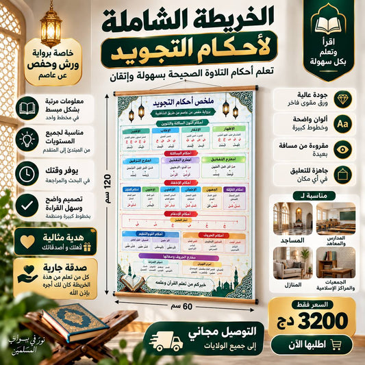 لافتة أحكام التجويد - التوصيل مجاني